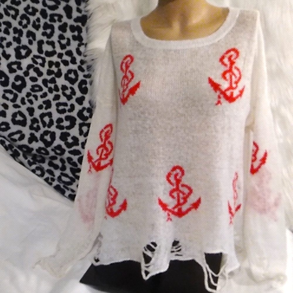 FINAL SALE! Like New Wildfox White Label Anchor Factory Distressed Sweater. M